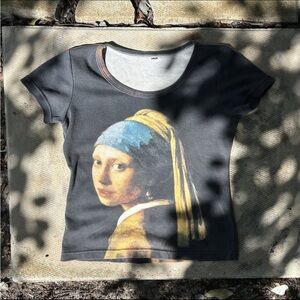 Y2K Girl With The Pearl Earring Painting All Over Graphic Baby-T Size Small